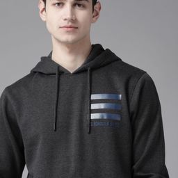 Roadster Men Charcoal Grey Solid Hooded Sweatshirt-picture-5