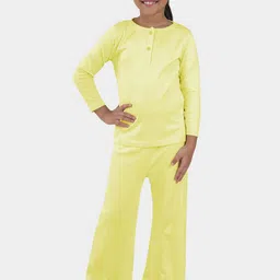 KiddoPanti Girls Solid Night suit AW24GNS093-Yellow-image-15