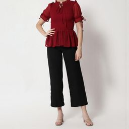 CORSICA Tie-Up Neck Peplum Top-image-91