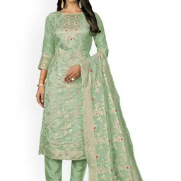 HERE&NOW Floral Woven Design Zari Work Banarasi Jacquard Unstitched Dress Material-picture-29