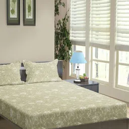Trance Home Linen Green Printed Cotton 144 TC Fitted Queen Bedsheet Set 1.82m x 1.82m-image-75