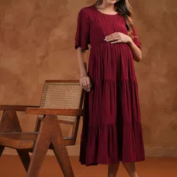 anayna Fit & Flared Midi Maternity Ethnic Dresses-image-0