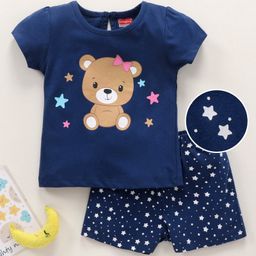 Babyhug Half Sleeves Night Suit Bear Print - Navy-image-94