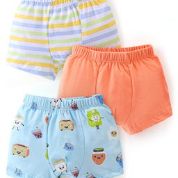 Babyhug 100% Cotton Briefs Stripes & Milkpack Print Pack of 3 - Orange White & Blue-image-91