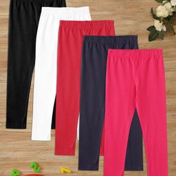 Zion Pack Of 5 Full Length Solid Leggings - Multi Colour-image-22