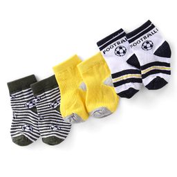 Cute Walk by Babyhug Anti-Bacterial Ankle Length Striped & Football Design Socks Pack of 3 - White Black & Yellow-image-97