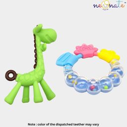 NeonateCare Giraffe Teether and Ring Teether Baby Teether Set of 2 Soft Silicone Teether (Giraffe Ring) - Multicolor ( color and design may vary)-10