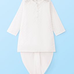 Babyhug Cotton Woven Schiffli Full Sleeves Embroidered Kurta Dhoti Set - White-image-65