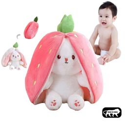 Kids Mandi Reversible Strawberry Rabbit Plush Toy - Soft & Cuddly Bunny for Girls (28 cm)-1