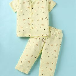 Tango Interlock Knit Half Sleeves Co-Ord Night Suit with Bear Print - Lemon-image-23