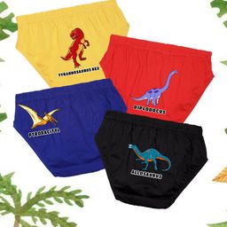 NUSYL Cotton Pack Of 4 Jungle Dinosaurs & Typography Printed Briefs - Yellow Red Royal Blue & Black-image-83