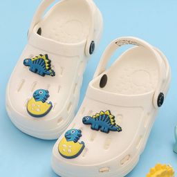 Yellow Bee 3D Dinosaur Applique Charms & Perforated Clogs - White-image-66