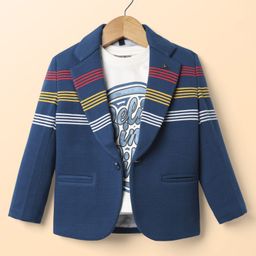 Dapper Dudes Full Sleeves Placement Striped Blazer With Typography Printed Tee - Royal Blue-picture-14