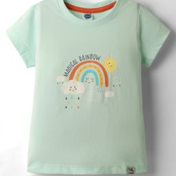 Teddy Sinker Knit Half Sleeves Top With Magical Rainbow Text Print - Light Green-image-84