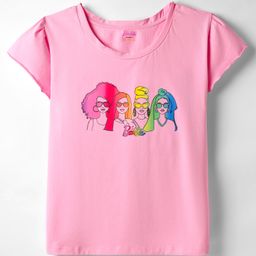 Lil' Drama Cotton Knit Mattel Featuring Half Sleeves Barbie Printed Top - Pink-picture-18
