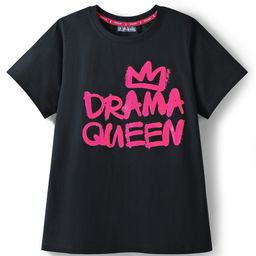 Pine Kids Cotton Knit Half Sleeves Oversized T-Shirts with Text Print - Black-image-53