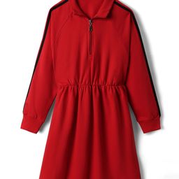Pine Kids Cotton Knit Full Raglan Sleeves Solid Colour Winter Dress - Maroon-image-35