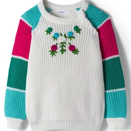 Babyoye Cotton Knit Full Raglan Sleeves Pullover Sweater With Floral Embroidery & Applique - Multicolor-picture-22