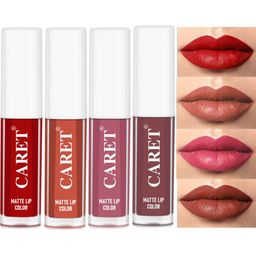 CARET ORGANIC Set Of 4 Super-Pigmented Liquid Matte Lipsticks - 8 ml Each - 3 - 6 - 2 -1-12