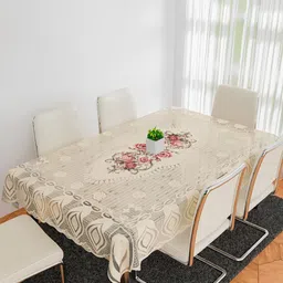 Aura Cream & Pink Floral Anti-Skid Rectangle Cotton 6-Seater Table Cover-picture-47