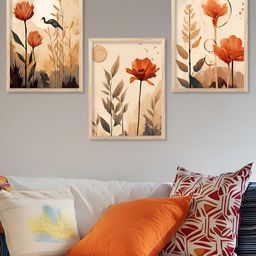 Kotart Brown & Red 3 Pieces Wooden Floral and Botanical Wall Paintings-picture-16