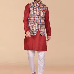 PRINTINDIA Mandarin Collar Pure Cotton Kurta with Trouser & Jacket-picture-9