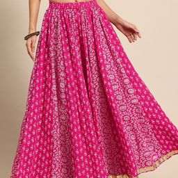 anayna Floral Printed Pure Cotton Flared Maxi Skirt-10