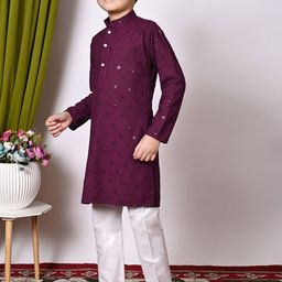 BAESD Boys Embroidered Regular Sequinned Kurta with Pyjamas image 2