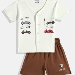 Kidszi Infant Boys Printed Pure Cotton Jhabla With Shorts-image-59