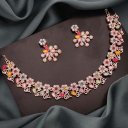 Anouk Gold-Plated Artificial Stones Studded And Beaded Necklace And Earrings-22