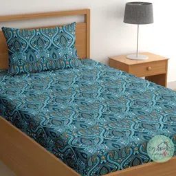 CG HOMES Blue & White Geometric 180 TC Cotton Single Bedsheet 215 cm x 150 cm-picture-19