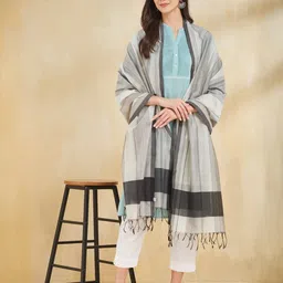 Fabindia Striped Woven Design Cotton Silk Dupatta-image-82