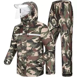 HACER Polyester Hooded Type Zipper Closer Army Green Raincoat Set L, EXMK002-02-L-N-37