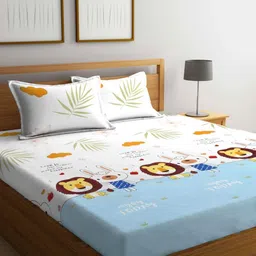 Myntra Elegant Homes White & Blue Lion Printed 300 TC King Bedsheet Set 2.5 m x 2.25 m-image-43