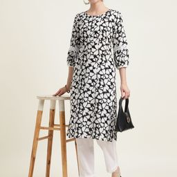 ZARI Floral Printed Pure Cotton Straight Kurta with Trousers-picture-17