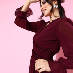 Athena Burgundy Georgette Dress-image-10