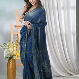 TANTLOOM Warli Silk Cotton Taant Saree-picture-15