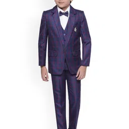 Jeetethnics Boys Purple & Red Checked Suit-image-38