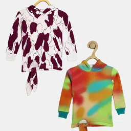 Wyld Sprog Girls Pack of 2 Abstract Printed Hooded Pure Cotton Sweatshirt-image-1