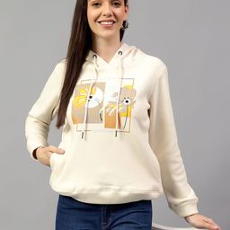 Cantabil Women Graphic Printed Hood Cotton Pullover Ribbed Sweatshirt-picture-25