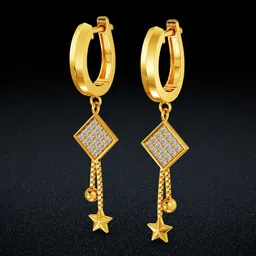 Joyalukkas 22KT Gold Sleek Square Dangle Hoop Earrings-picture-37