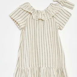 KIABI Striped Printed Lace-Up Round Neck Above Knee A-Line Dress-image-40