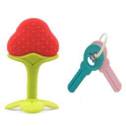 Enorme Silicone Strawberry Fruit Shape Teether With Key Teether - Multicolour-6