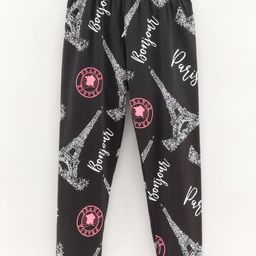 Doreme Ankle length Lounge Pant Eiffel Tower Print - Grey-9