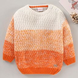 Babyhug Full Sleeves Cable Knit Sweater Color Block Design- Orange-22