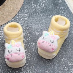 Yellow Bee Unicorn Applique Embellished Anti Skid Socks - Yellow-image-10
