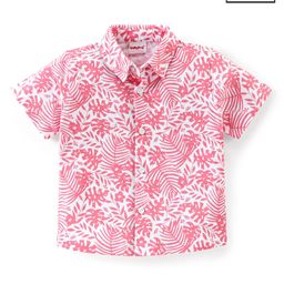 Babyhug Cotton Knit Half Sleeves Regular Collar Shirt Floral Print- Pink-image-91
