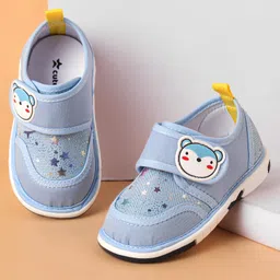 Cute Walk by Babyhug Musical Casual Shoes with Velcro Closure & Teddy Bear Applique & Star Print- Blue-picture-0