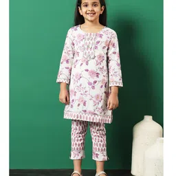 READIPRINT Cotton Three Fourth Sleeves Floral Printed Kurta & Pant - Purple-picture-33