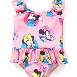 Babyhug Disney Flutter SleevesFrock Swimsuit with Minnie MousePrint - Pink-19